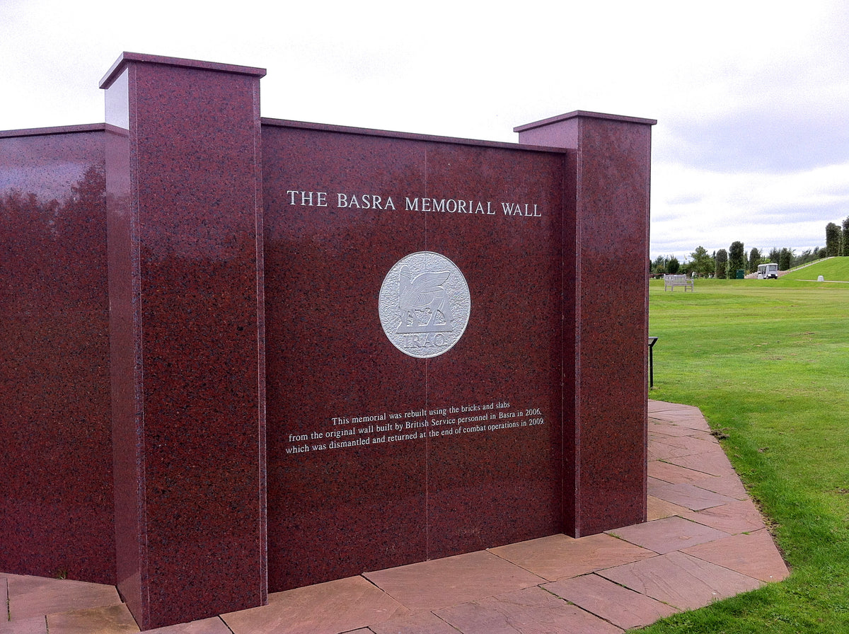 The Basra Memorial Wall at the National Memorial Arboretum; remembrance context for Corporal Paul Joszko, not a portrait of him
