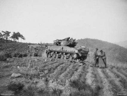 American Sherman tank near Australian positions at Kapyong, 23 April 1951