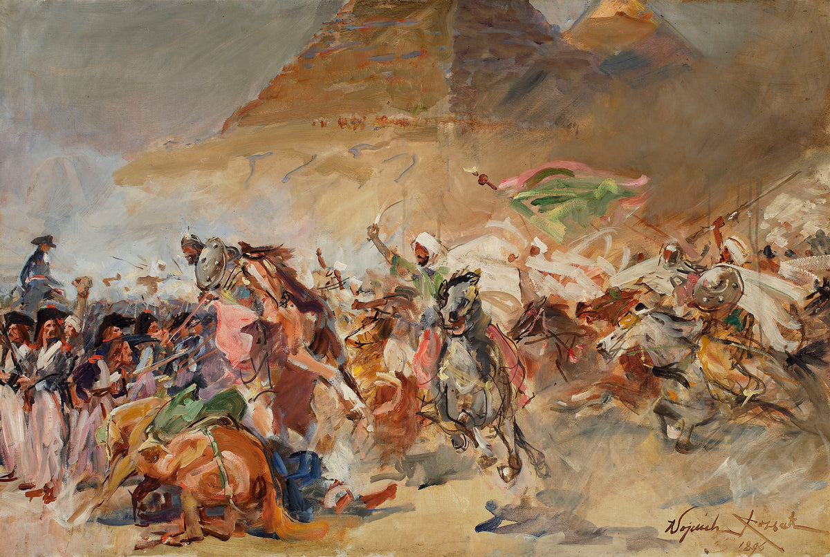 Historical artwork depicting the Battle of the Pyramids during Napoleon’s Egyptian campaign, 21 July 1798