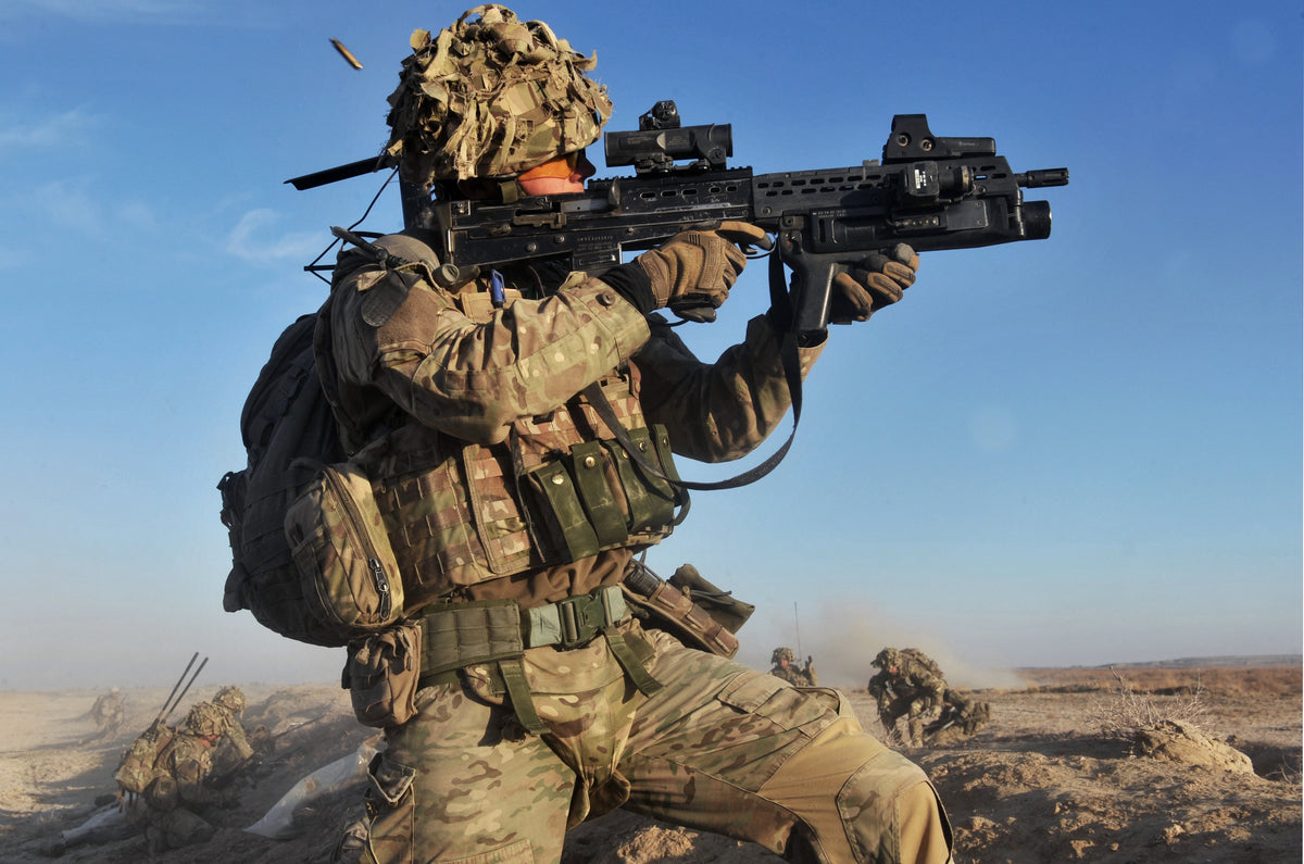 British soldier engaging insurgents during Operation Qalb in Helmand, January 2013