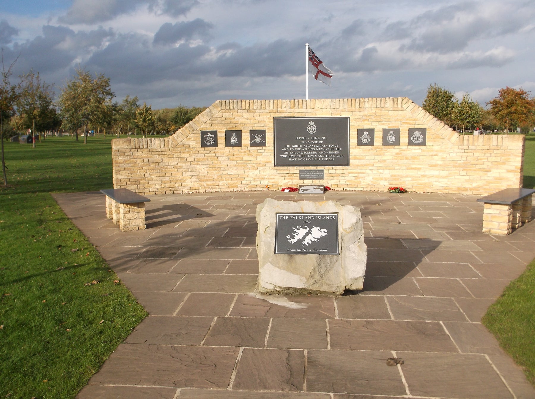 Falklands War memorial at the National Memorial Arboretum commemorating the South Atlantic Task Force