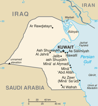 CIA map of Kuwait, invaded by Iraqi forces in August 1990 before Operation GRANBY