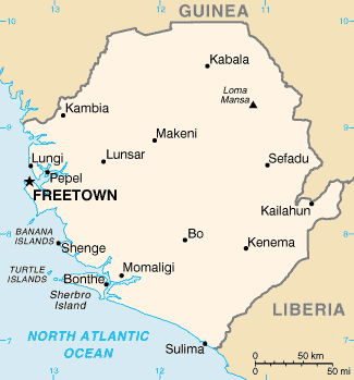 Map of Sierra Leone showing the setting for Operation PALLISER in 2000