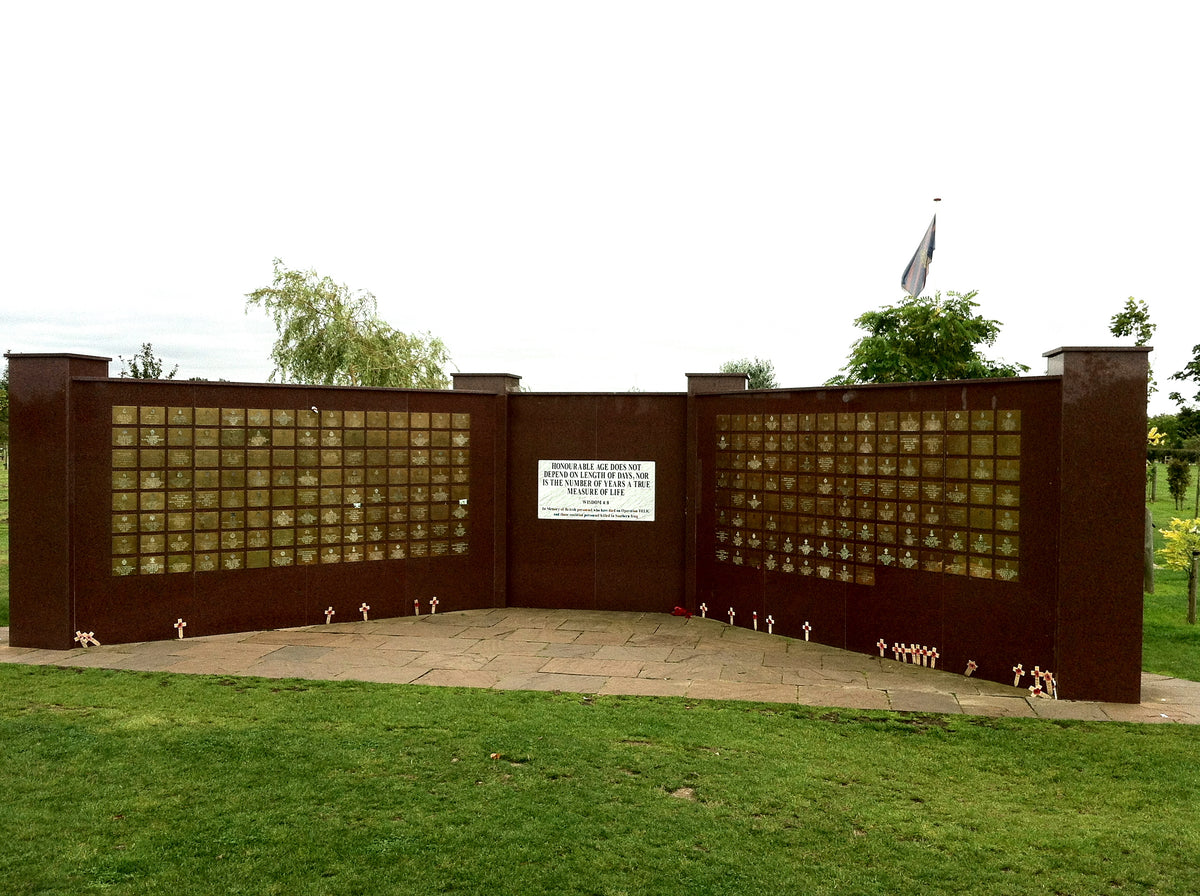 The Basra Memorial Wall at the National Memorial Arboretum; remembrance context for Private Scott Kennedy, not a portrait of him