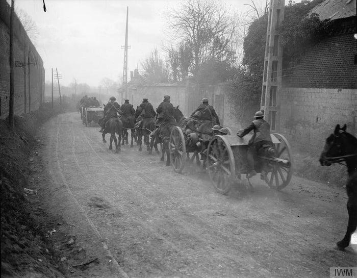 Royal Field Artillery moving forward during the German Spring Offensive in March 1918