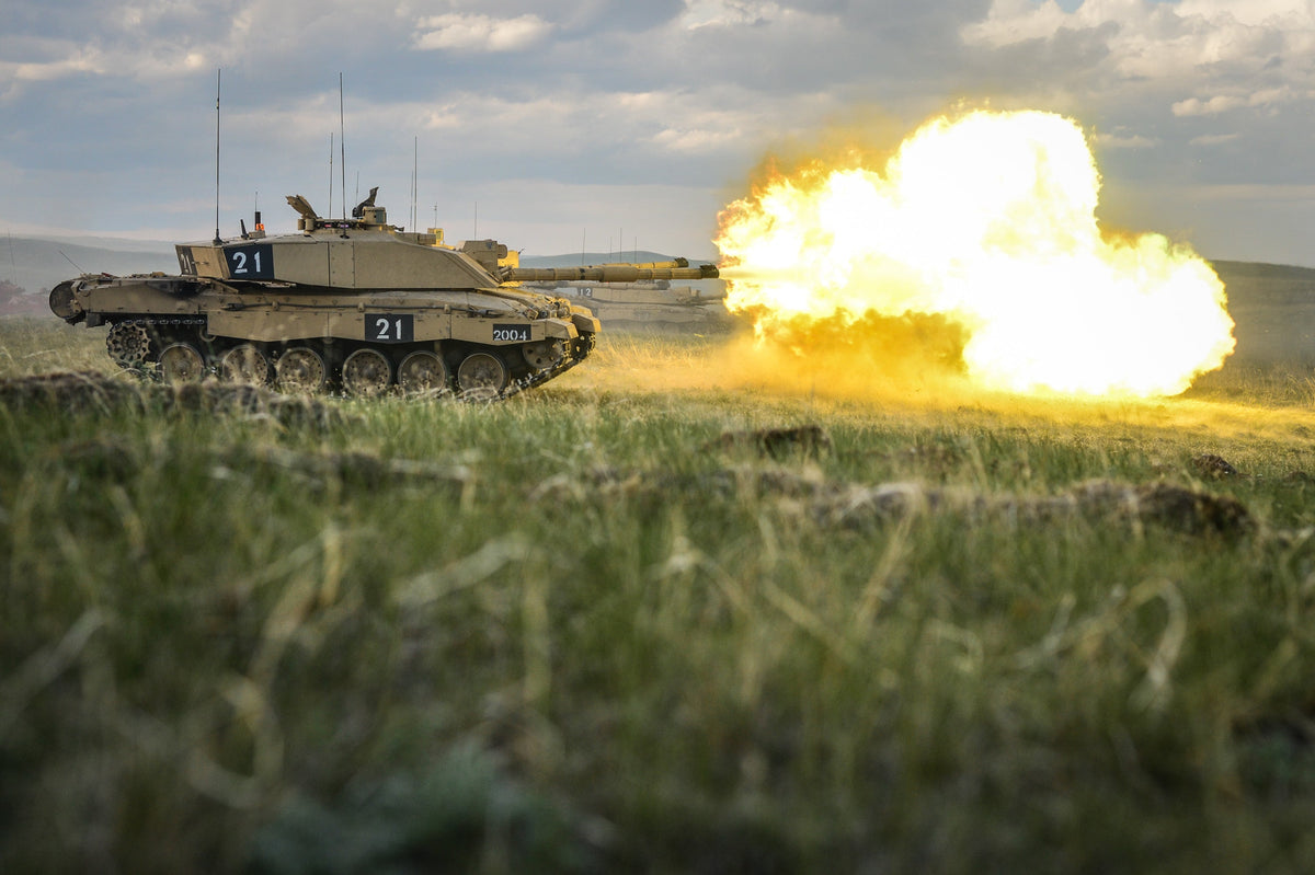A Challenger 2 tank of the Royal Welsh Battle Group firing at BATUS in Canada