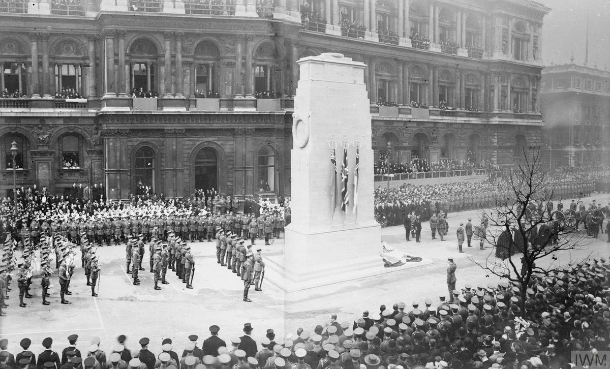 The permanent Cenotaph at Whitehall on 11 November 1920