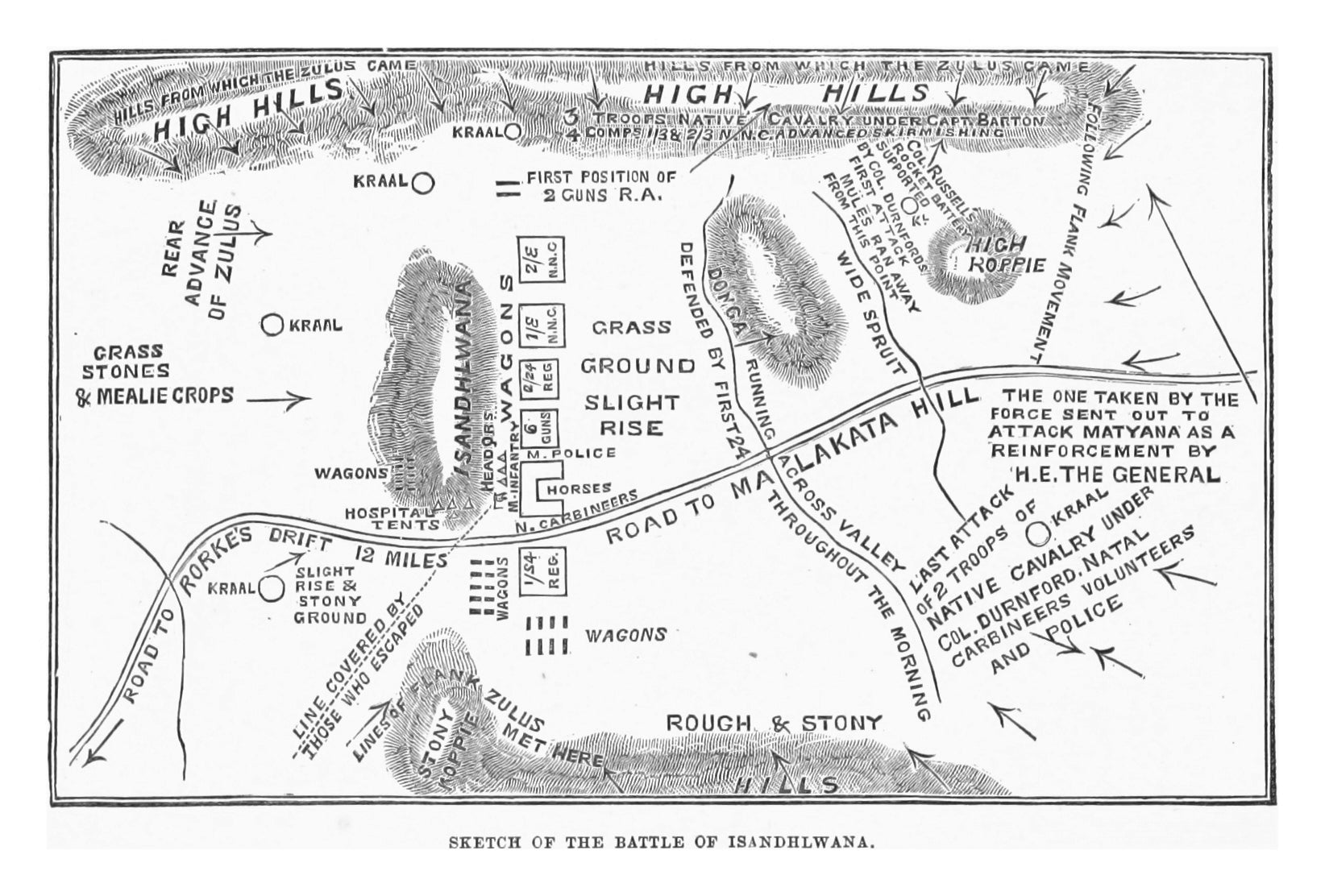Contemporary 1879 Isandlwana campaign sketch illustrating the maps, sources and battlefield evidence used in Gallus Field Notes