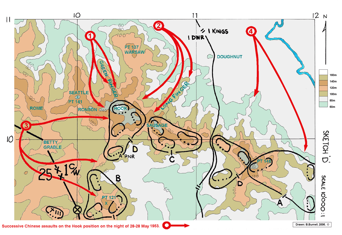 Map showing positions during the Battle of the Hook in Korea, 28–29 May 1953