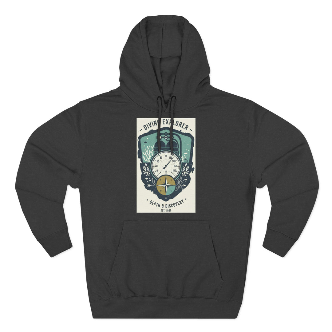 Charcoal grey hoodie by S&amp;W Gallus featuring a diving explorer compass graphic on the front.