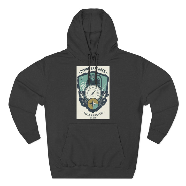 Charcoal grey hoodie by S&amp;W Gallus featuring a diving explorer compass graphic on the front.
