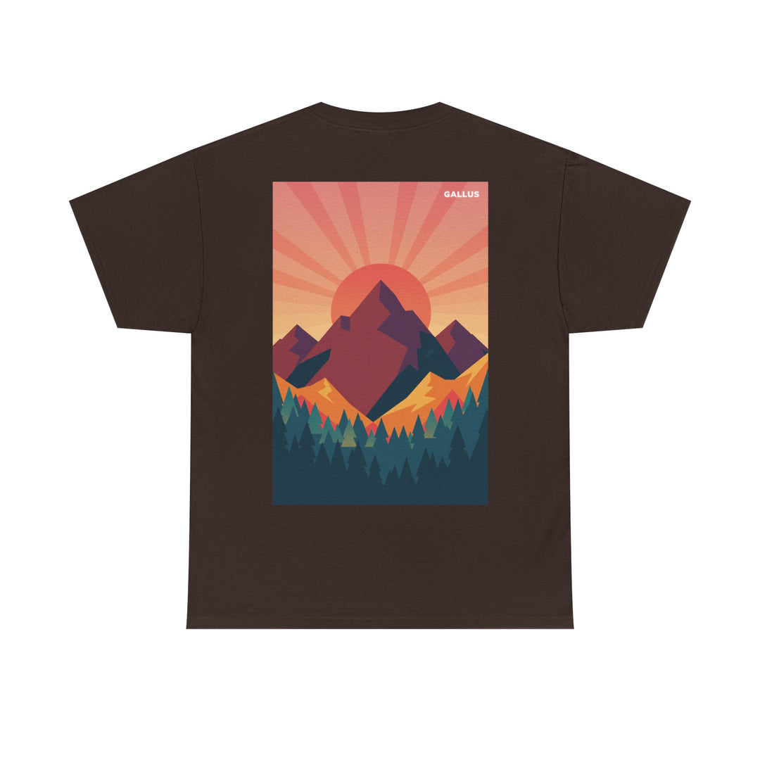 Mountain Sunset Graphic Tee — Vintage Nature Poster Back Print