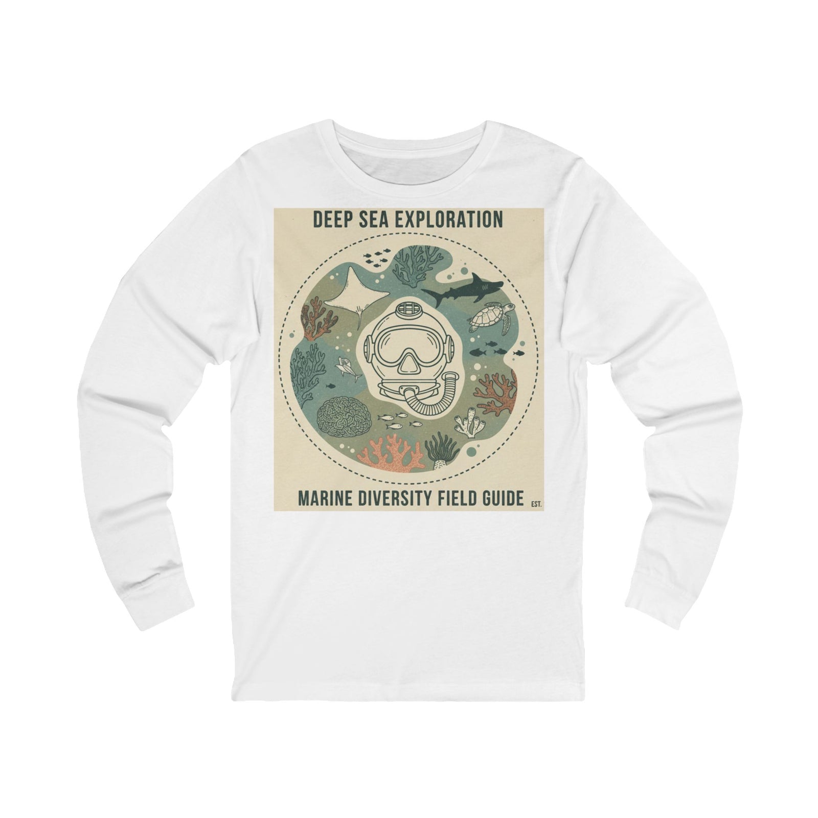 White long-sleeve tee by S&W Gallus with a marine life illustration on the front.