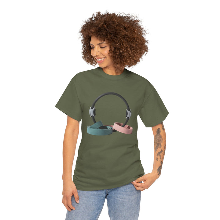 Pilates Band Workout Shirt – soft, breathable fabric designed for resistance band exercises. Comfortable, flexible, and perfect for Pilates sessions or workouts.