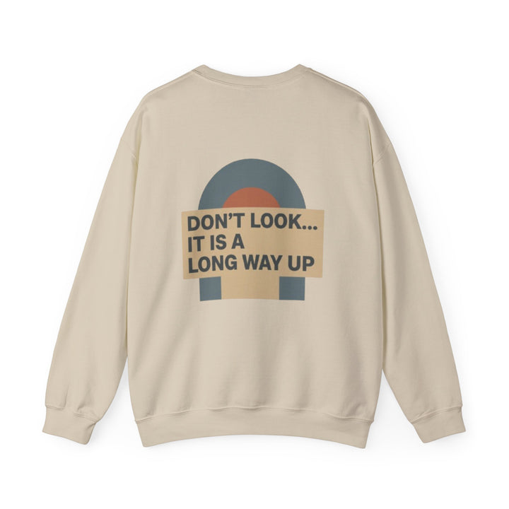 Crewneck Sweatshirt — Gallus Minimal Logo &amp; Retro Arch “Don’t Look… It Is A Long Way Up”