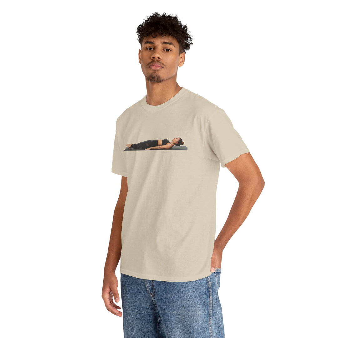 Yoga Savasana Pose Tee – soft, breathable cotton featuring the iconic Savasana pose. Perfect for yoga practice, meditation, or casual, mindful lifestyle wear.