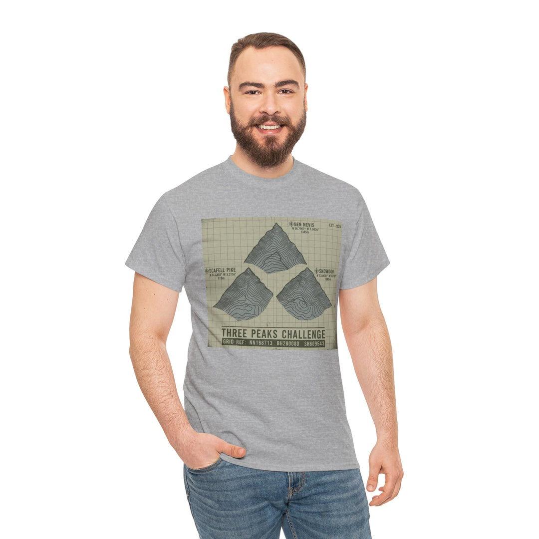 Three Peaks Challenge Graphic T-Shirt — Retro UK Mountain Summit Tee
