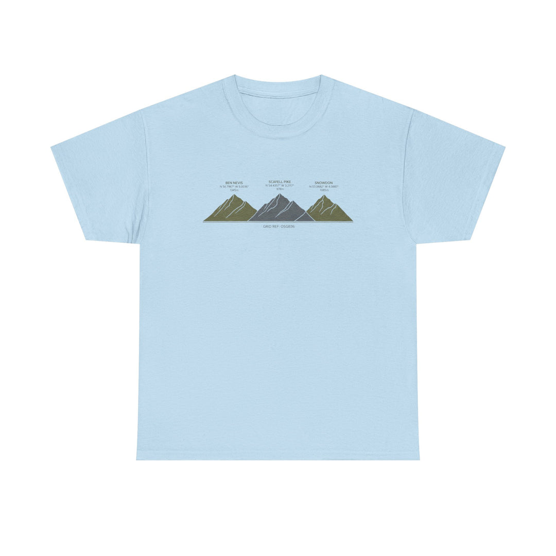 Three Peaks Challenge Graphic T-Shirt — Retro UK Mountain Hiking Tee
