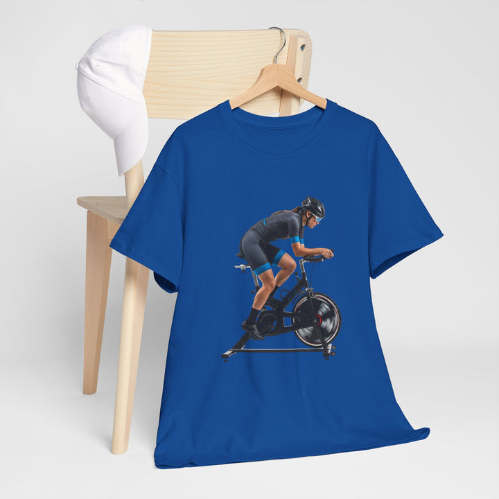 Spin Indoor Trainer T‑Shirt – lightweight, breathable cotton designed for indoor cycling. Comfortable, durable, and perfect for spin workouts and training.
