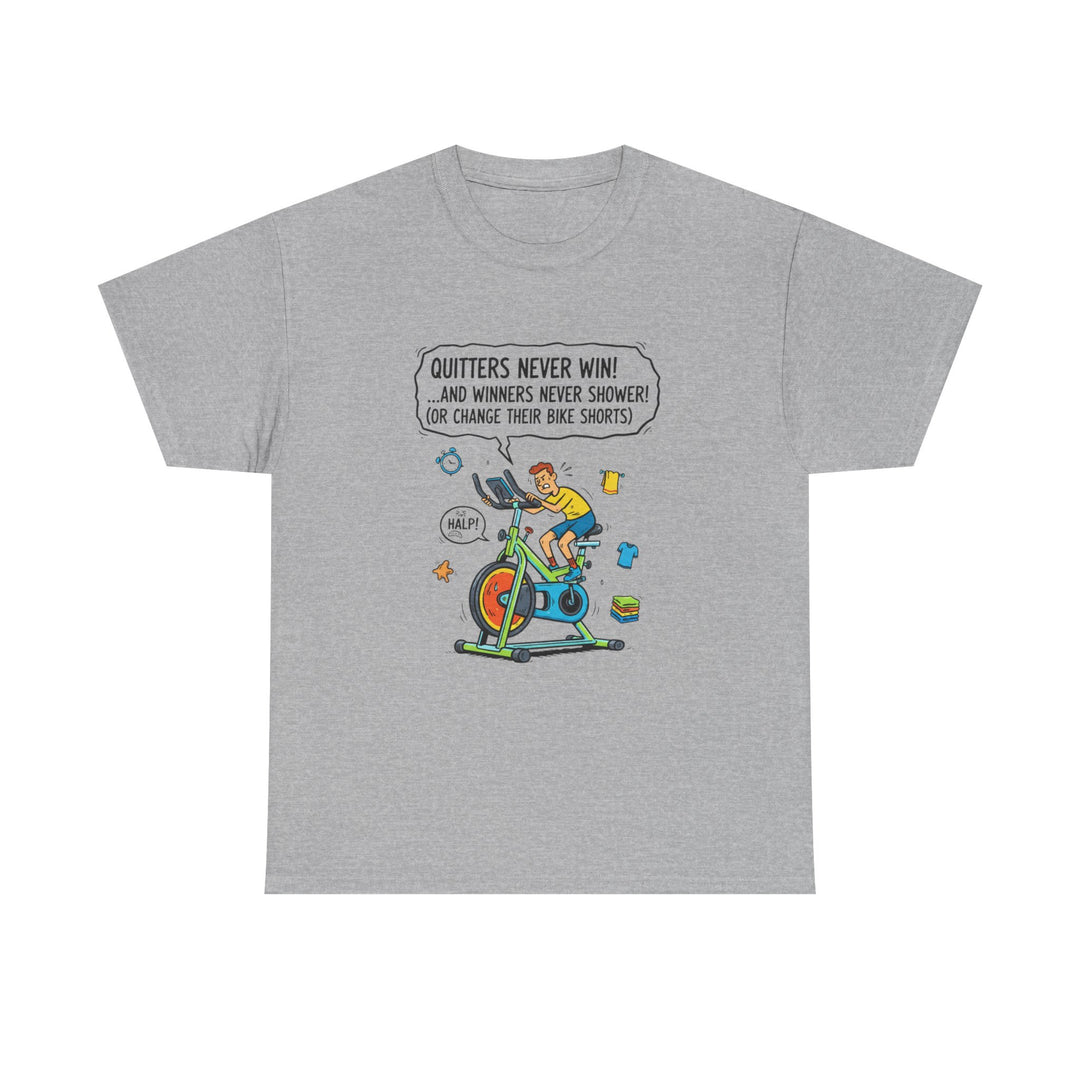Spin Motivational Tee – soft, breathable cotton featuring an inspiring cycling graphic. Perfect for spin classes, workouts, and active lifestyle wear.