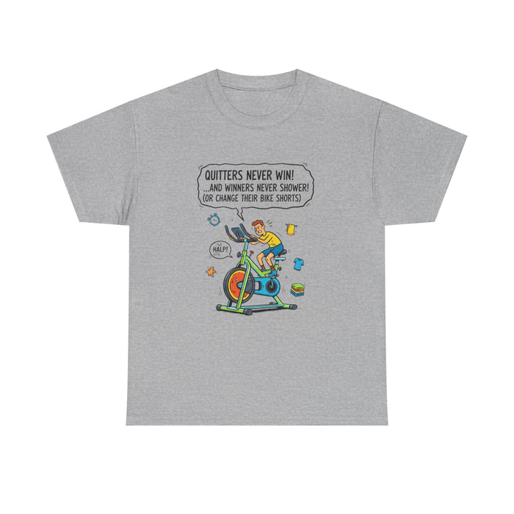 Spin Motivational Tee – soft, breathable cotton featuring an inspiring cycling graphic. Perfect for spin classes, workouts, and active lifestyle wear.