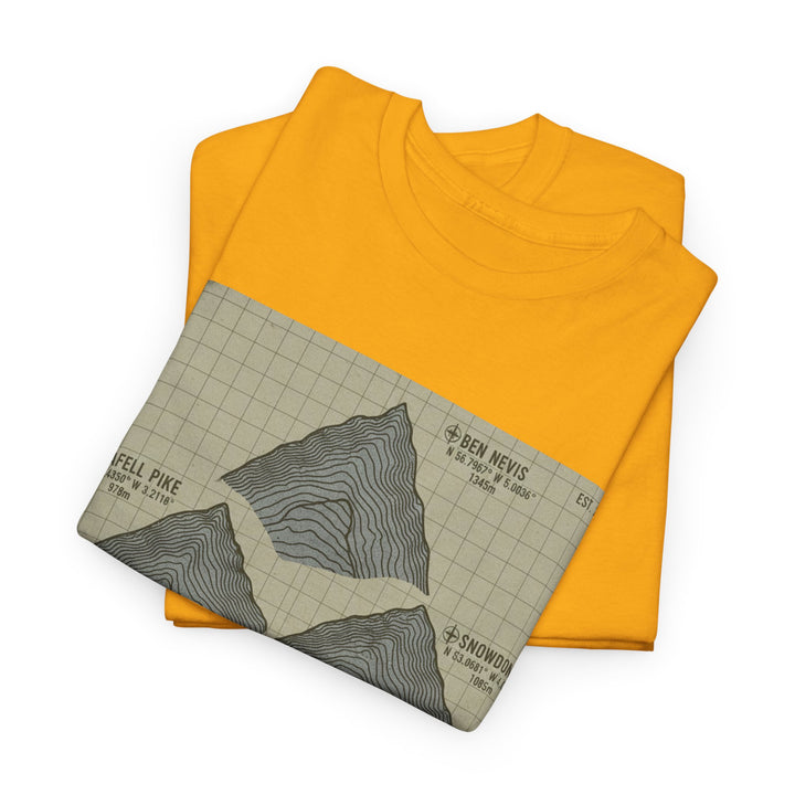 Three Peaks Challenge Graphic T-Shirt — Retro UK Mountain Summit Tee