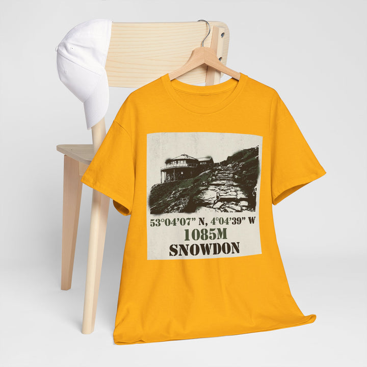 Snowdon 1085m Vintage Summit Tee — Mountain Coordinates Graphic T‑Shirt