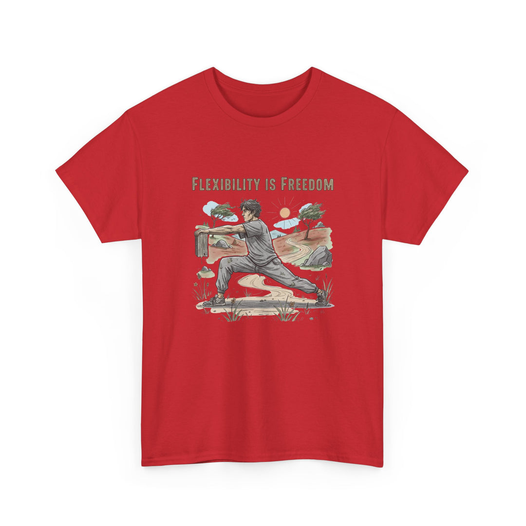 Flexibility Is Freedom Tee – soft, breathable cotton featuring a motivational design. Perfect for yoga, Pilates, stretching, or casual active lifestyle wear.