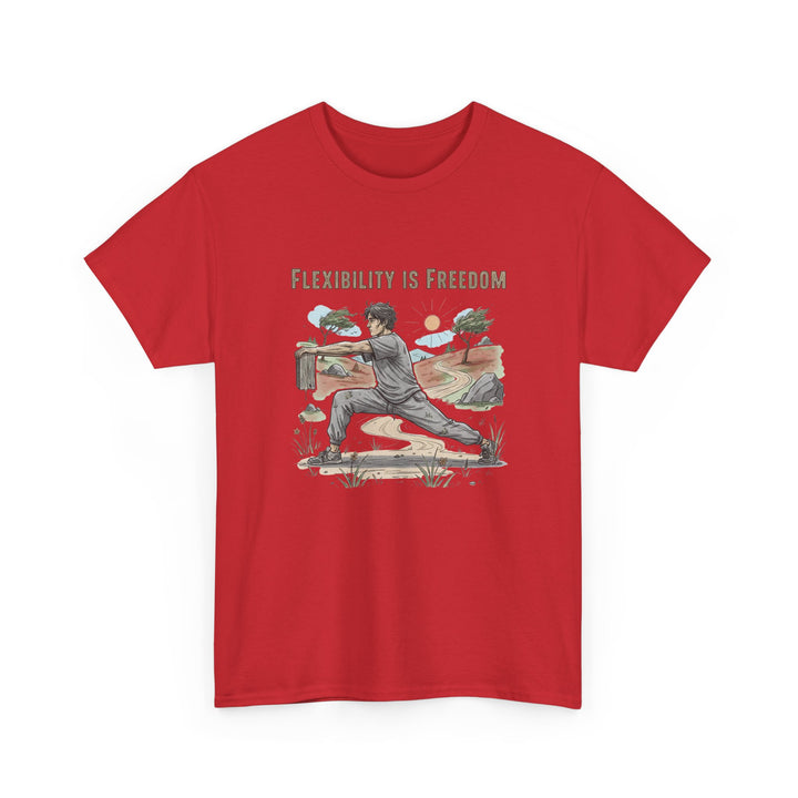 Flexibility Is Freedom Tee – soft, breathable cotton featuring a motivational design. Perfect for yoga, Pilates, stretching, or casual active lifestyle wear.