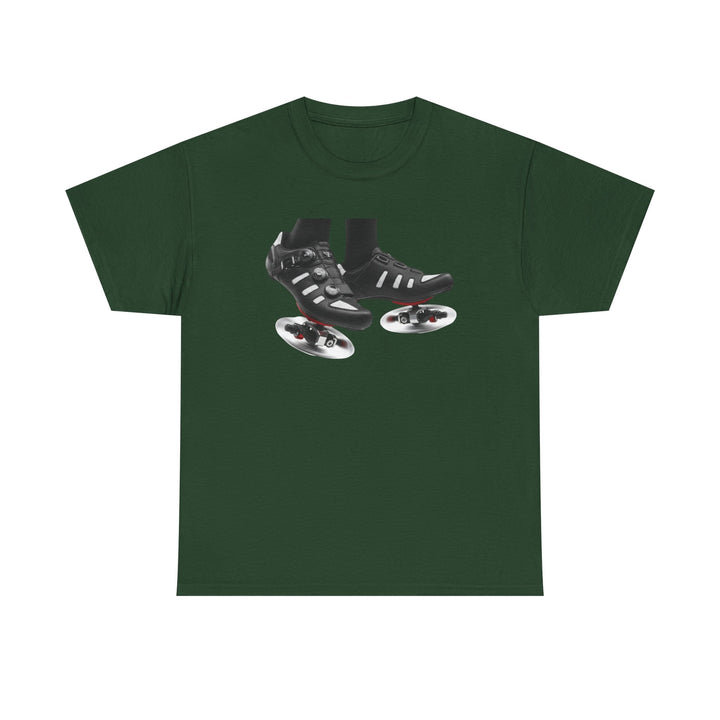 Spin Shoes Tee – soft, breathable cotton featuring a cycling shoes graphic. Perfect for spin classes, indoor workouts, and casual activewear.