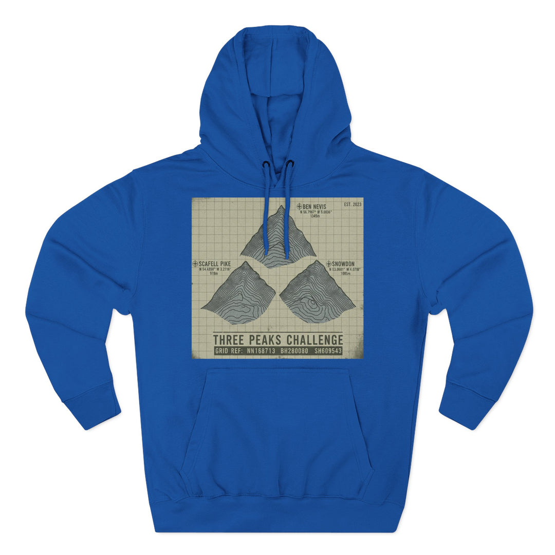 Three Peaks Challenge Graphic Hoodie — Retro UK Mountain Summit Pullover