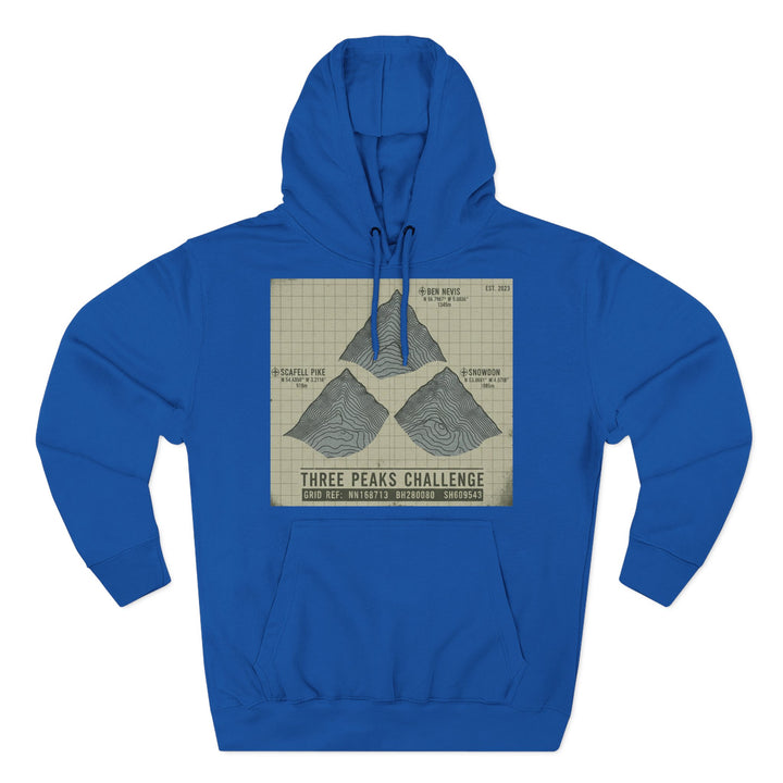 Three Peaks Challenge Graphic Hoodie — Retro UK Mountain Summit Pullover