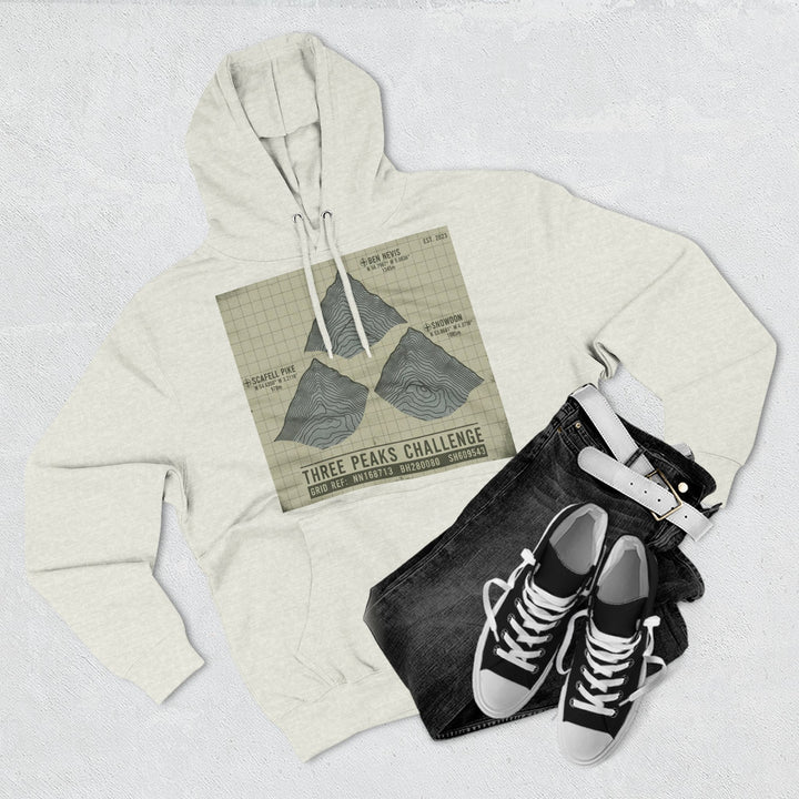 Three Peaks Challenge Graphic Hoodie — Retro UK Mountain Summit Pullover