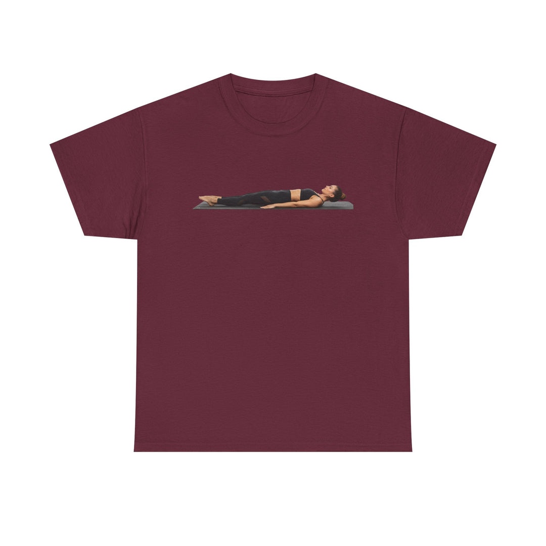 Yoga Savasana Pose Tee – soft, breathable cotton featuring the iconic Savasana pose. Perfect for yoga practice, meditation, or casual, mindful lifestyle wear.