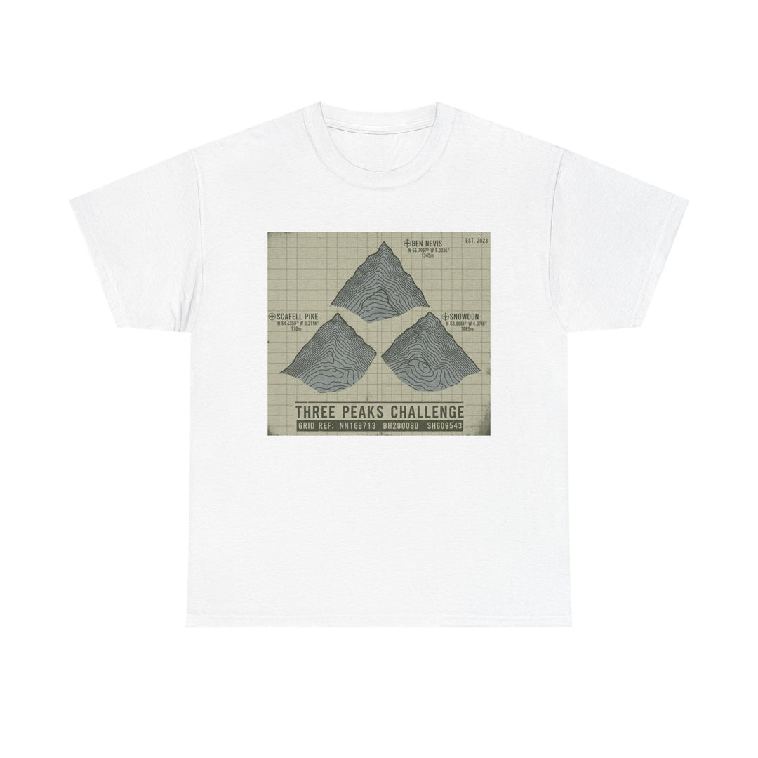 Three Peaks Challenge Graphic T-Shirt — Retro UK Mountain Summit Tee