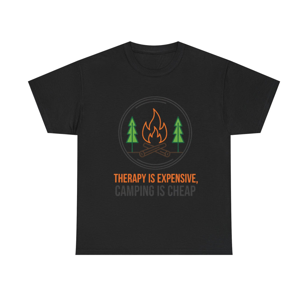 Funny Camping Therapy T-Shirt — Retro Campfire Graphic Adventure Tee
