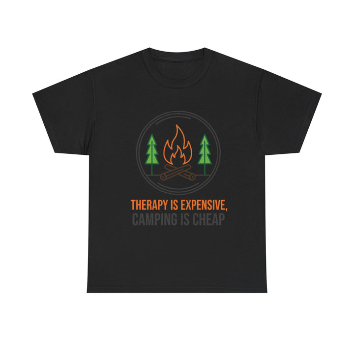 Funny Camping Therapy T-Shirt — Retro Campfire Graphic Adventure Tee