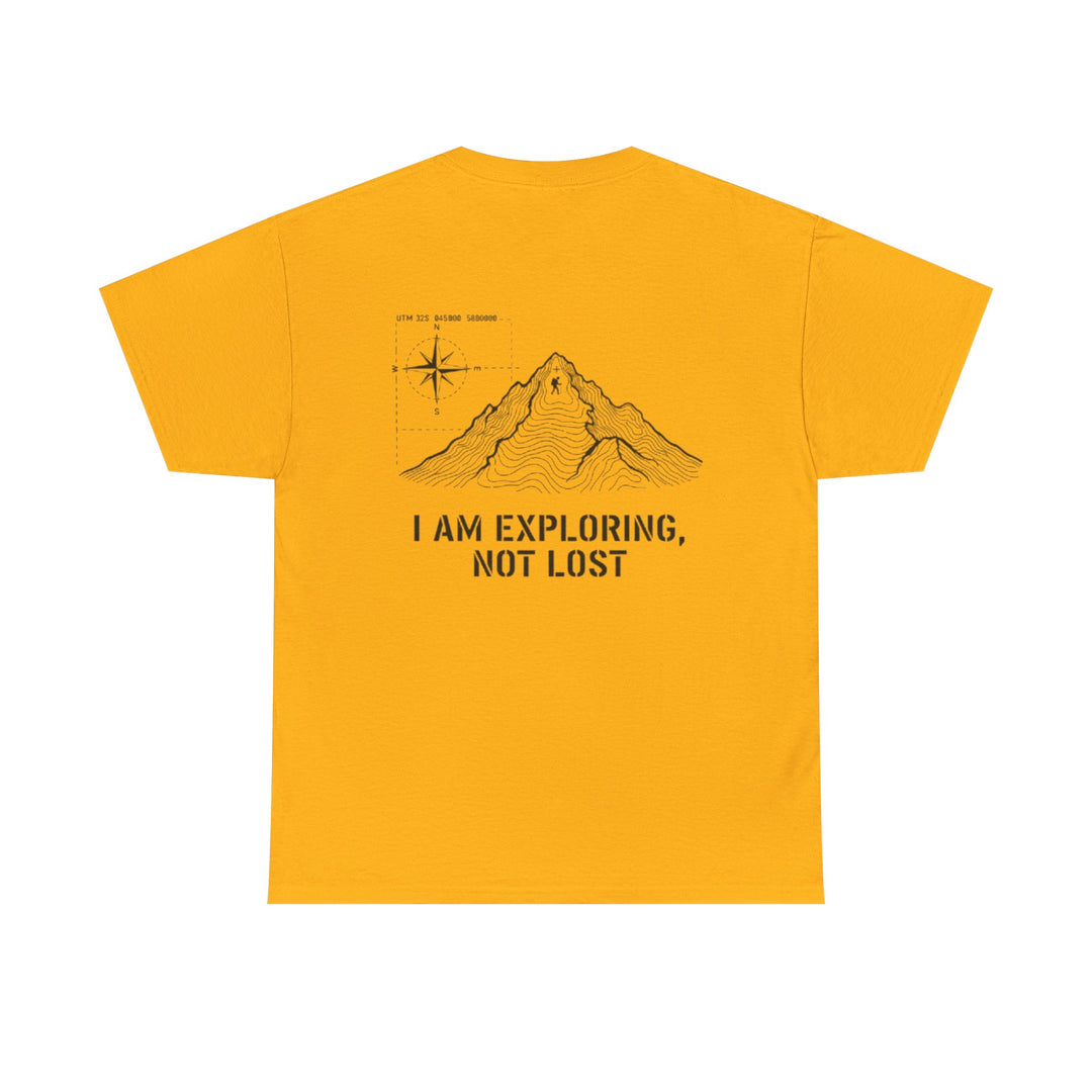 Gallus Adventure Tee — "I Am Exploring, Not Lost" Mountain Graphic T-Shirt