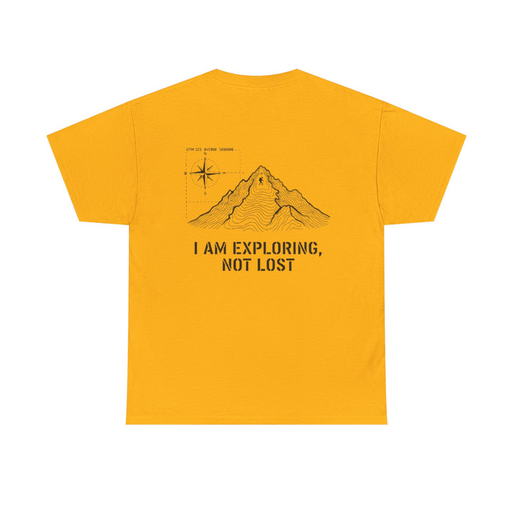 Gallus Adventure Tee — "I Am Exploring, Not Lost" Mountain Graphic T-Shirt
