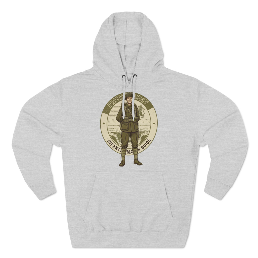 Gray hoodie by S&amp;W Gallus with a vintage illustration of a British Army infantryman on the chest.