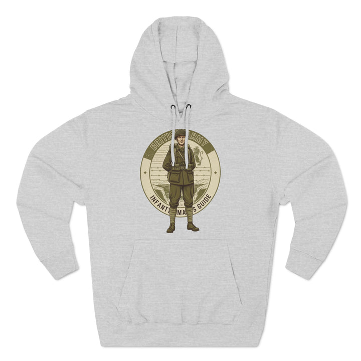 Gray hoodie by S&amp;W Gallus with a vintage illustration of a British Army infantryman on the chest.