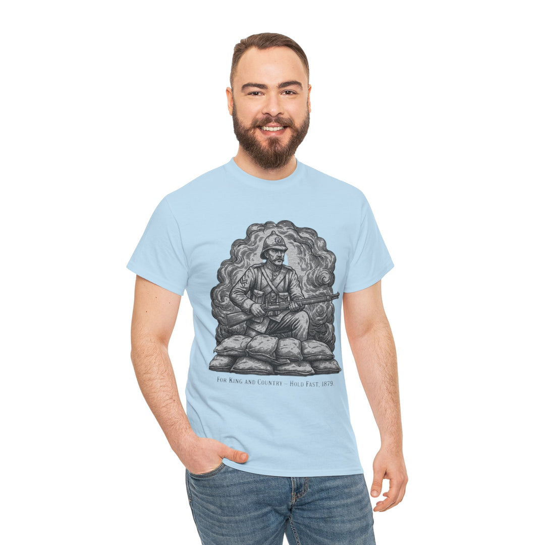 Soldier 1879 T-Shirt featuring a vintage Rorke’s Drift–style rifleman illustration. A bold Anglo-Zulu War tribute design.