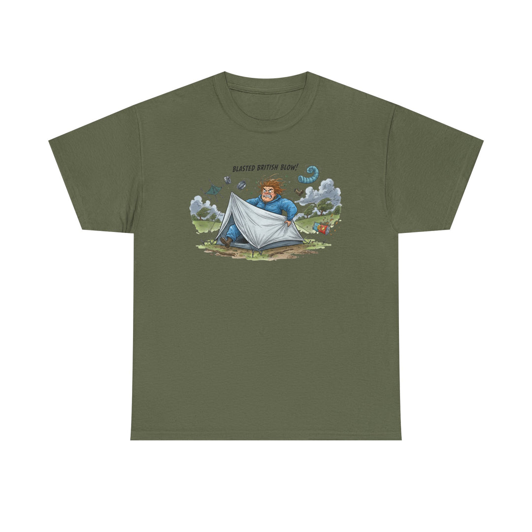 Blasted British Blow Graphic T-Shirt — Retro UK Camping Adventure Tee