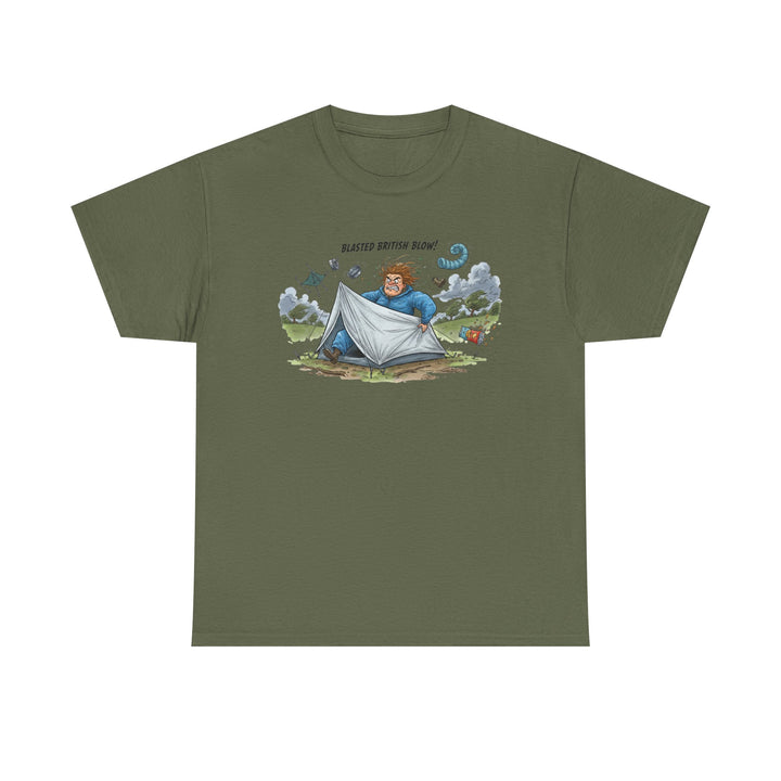 Blasted British Blow Graphic T-Shirt — Retro UK Camping Adventure Tee