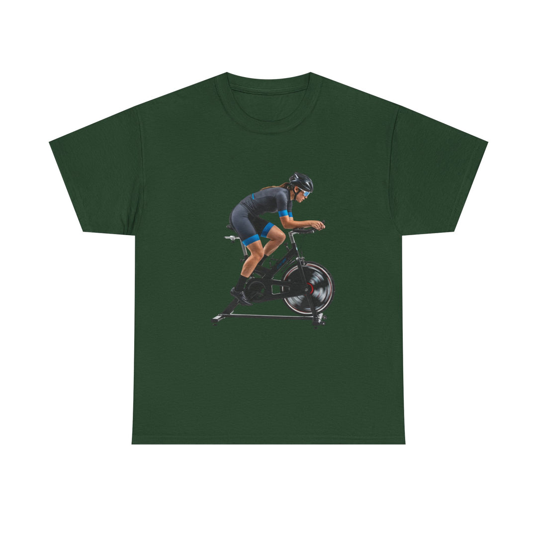 Spin Indoor Trainer T‑Shirt – lightweight, breathable cotton designed for indoor cycling. Comfortable, durable, and perfect for spin workouts and training.