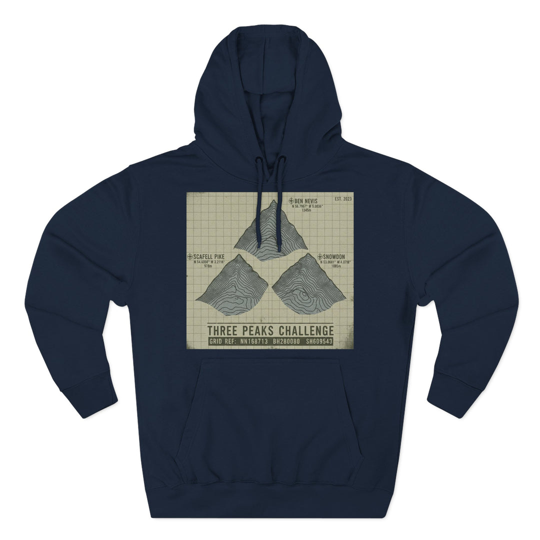 Three Peaks Challenge Graphic Hoodie — Retro UK Mountain Summit Pullover