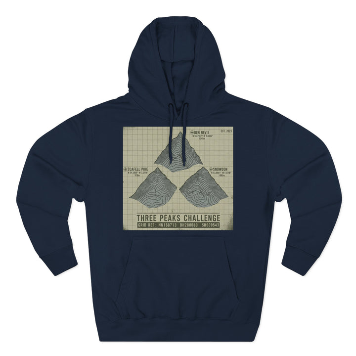Three Peaks Challenge Graphic Hoodie — Retro UK Mountain Summit Pullover
