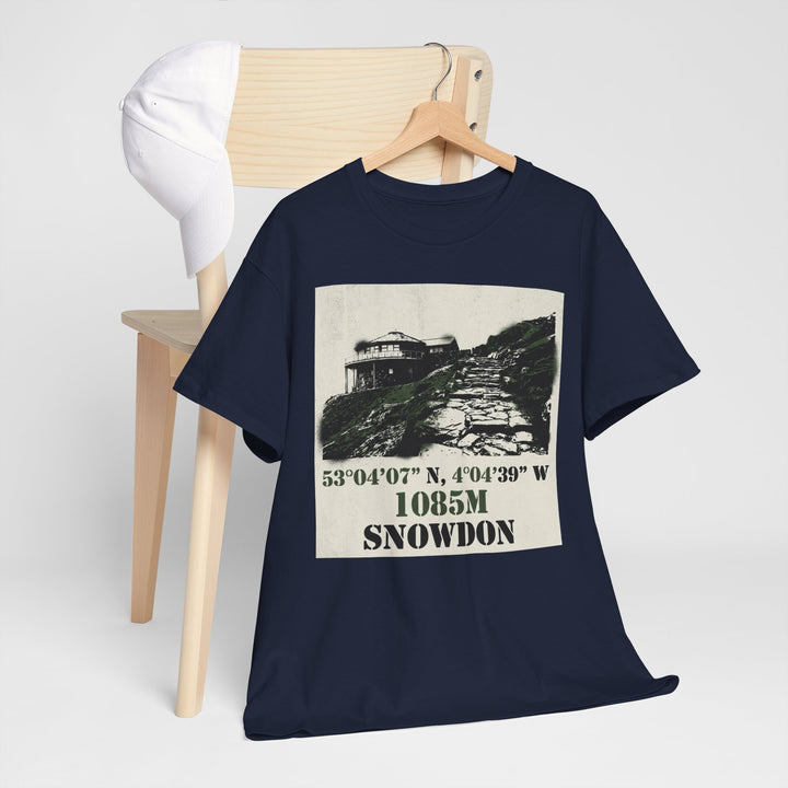 Snowdon 1085m Vintage Summit Tee — Mountain Coordinates Graphic T‑Shirt