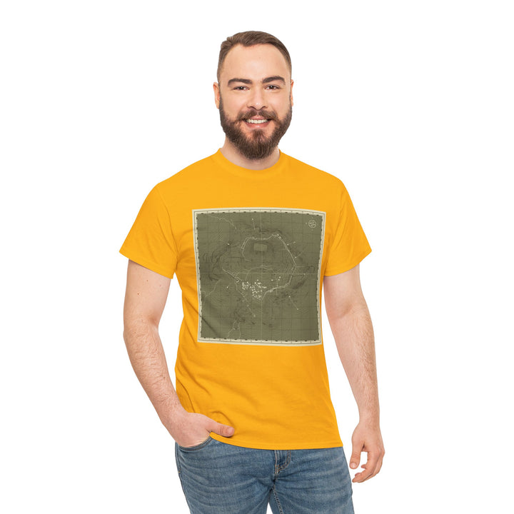 Isandlwana Map Print T-Shirt featuring a vintage topographic design. A bold heritage graphic tee inspired by historic terrain.