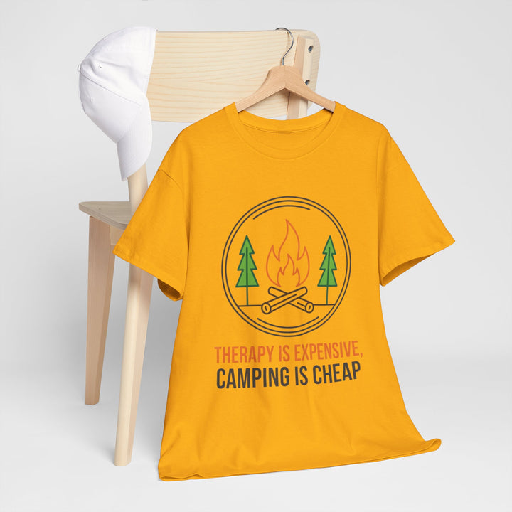 Funny Camping Therapy T-Shirt — Retro Campfire Graphic Adventure Tee
